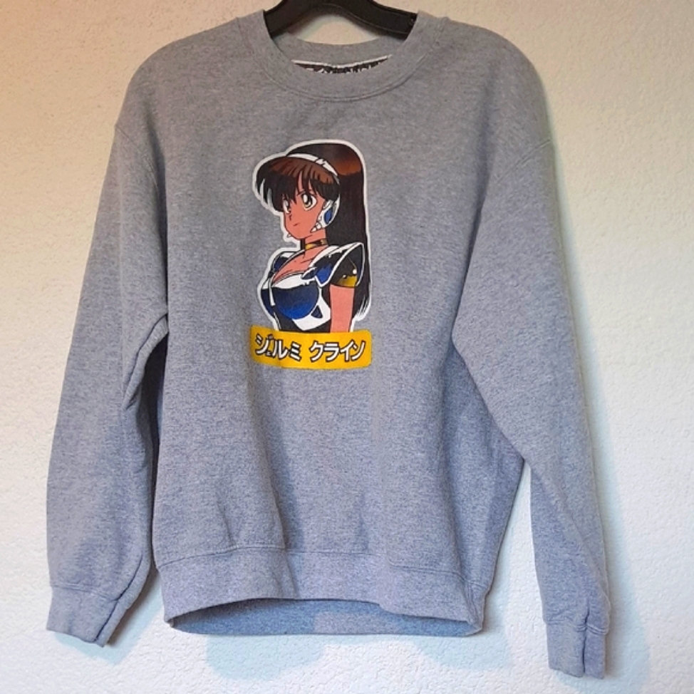 Anime Gray Crewneck Sweater With Anime Graphic